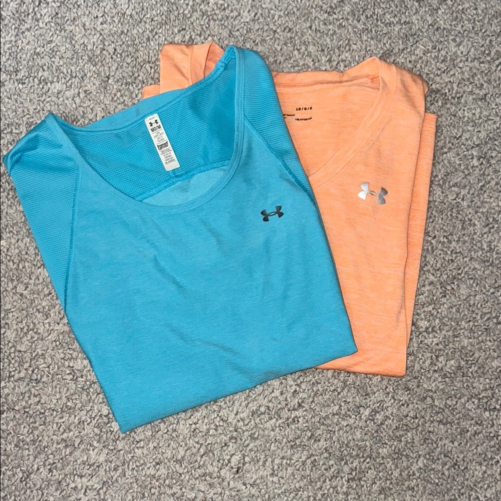 Under Armour Women's Blue and Orange heat gear tops